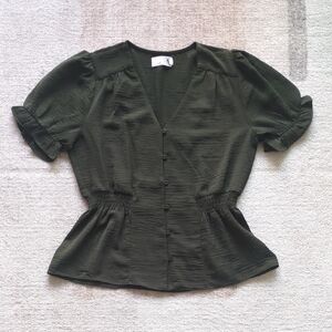 Everleigh Dark Green V-Neck Blouse